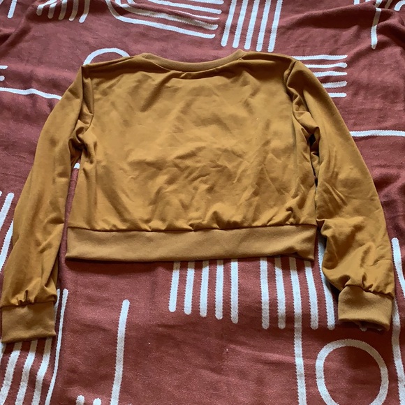 Abstract Faces Camel Brown Cropped Sweater - Picture 3 of 3